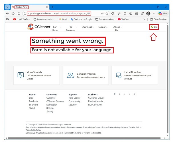 CCLEANER - El formulario de soporte del foro siempre da éste error - (Ejemplo usando Microsoft Edge) - (Idioma INGLÉS) - (20260325)
