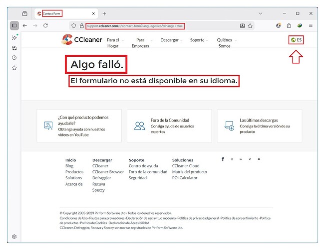 CCLEANER - El formulario de soporte del foro siempre da éste error - (Ejemplo usando Firefox) - (Idioma ESPAÑOL) - (20260325)
