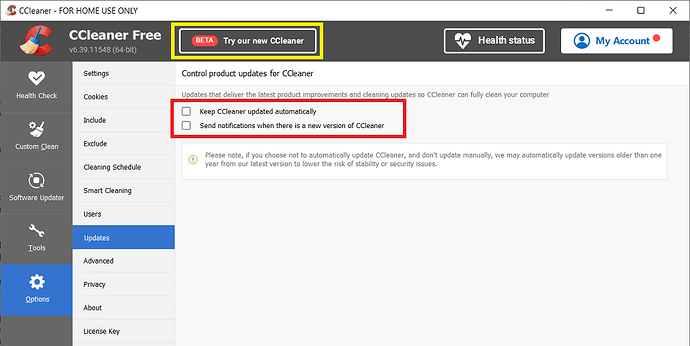 CCleaner v6_39 Options Updates OFF 08 Nov 2025