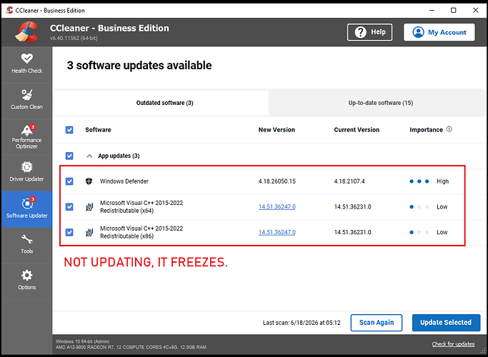 NOT UPDATING IT FREEZES