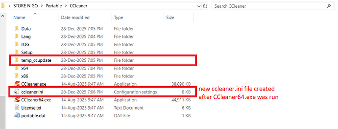 CCleaner Portable v6_39 Test 1 New ccleaner_ini File Created 28 Dec 2025