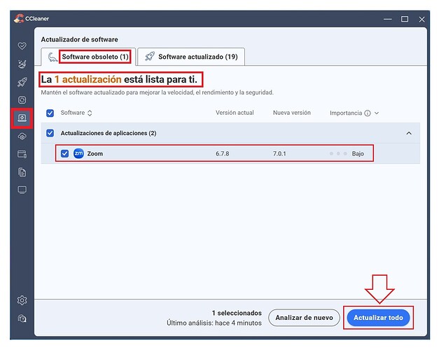 1 - Find software to update - Press UPDATE ALL
