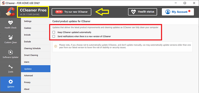 CCleaner Free Portable v6_39 Automatic Updates Disabled 27 Dec 2025