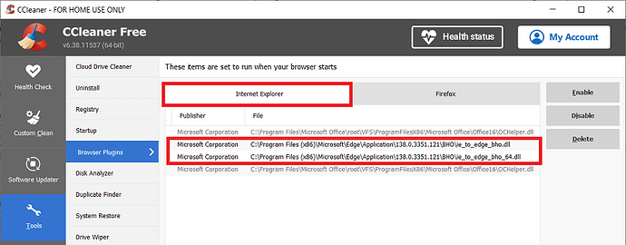 CCleaner v6_38 Tools Browser Plugin Internet Explorer IEToEdge BHOs 02 Aug 2025