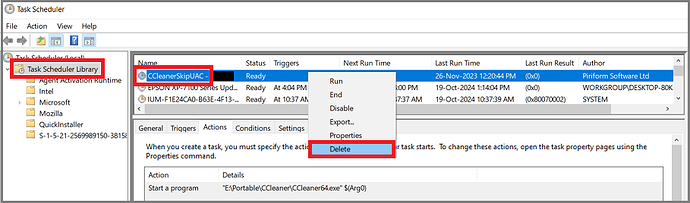 Win 10 Pro v21H2 Task Scheduler CCleaner v6_28 CCleanerSkipUAC Task 19 Oct 2024