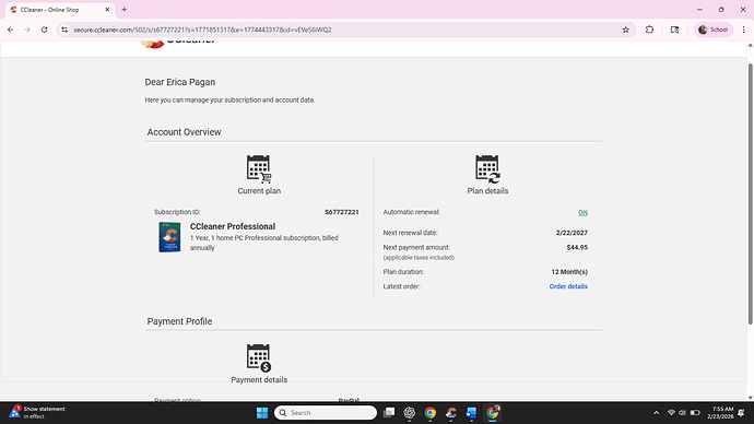 CCleaner confirmation of 1 year sub