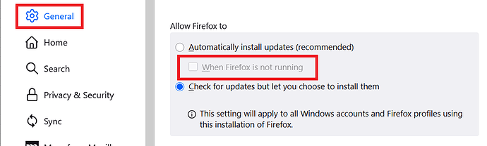 Firefox v141 Settings General Updates Prevent Automatic Background Updates 10 Aug 2025