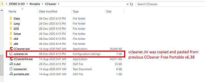 CCleaner Portable v6_39 Test 2 Old ccleaner_ini File Copied 28 Dec 2025