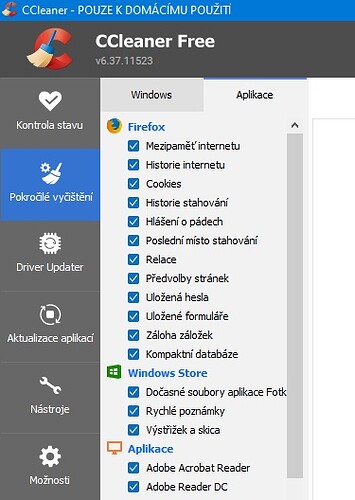 CCleaner - nastavení pro Firefox