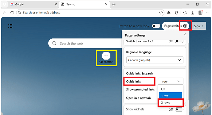 MS Edge v147_0_3912_.98 New Tab Settings Quick Links Two Rows 03 May 2026