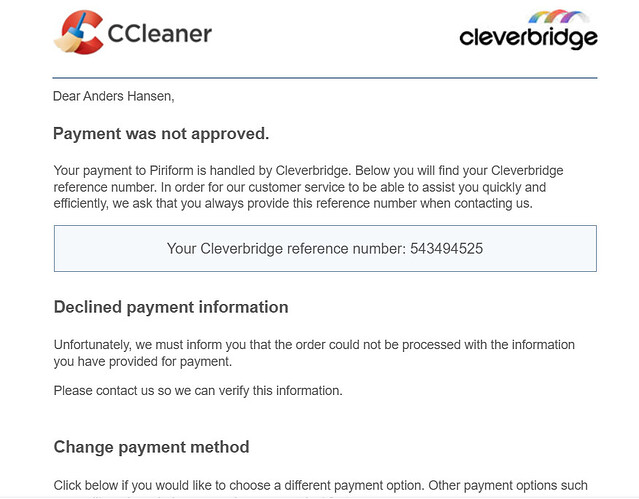 Payment not accepted